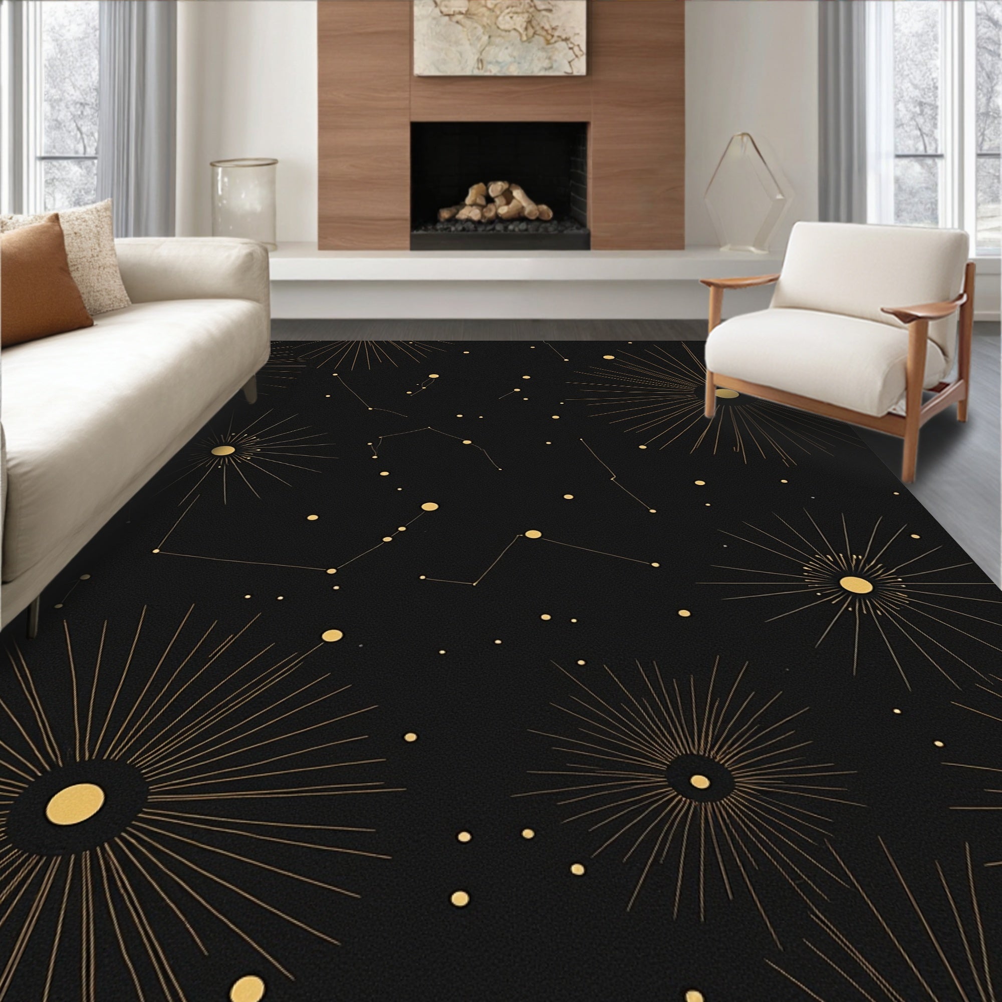 Celestial Starburst Constellation Design Rug