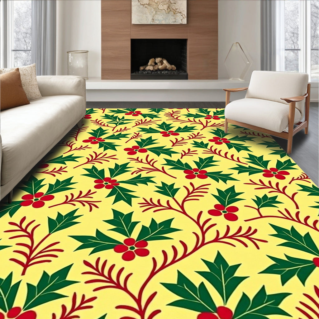 Green Red Holly Berry Pattern Rug