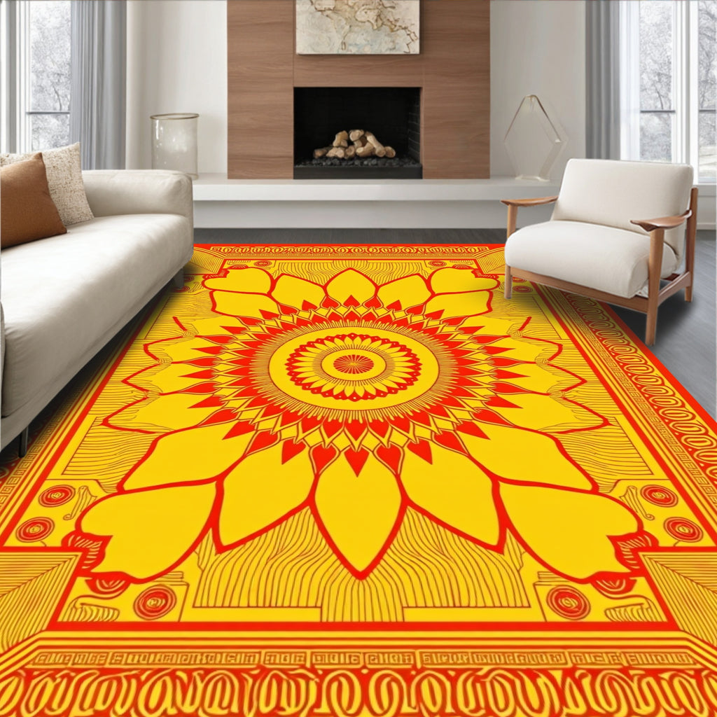 Golden Sunflower Geometric Patterned Rug