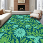Teal Floral Vine Pattern Rug