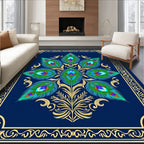 Ornate Peacock Feather Mandala Design Rug