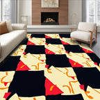 Abstract Red Cream Checkerboard Pattern Rug
