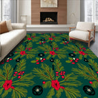 Festive Evergreen Berry Pattern Rug