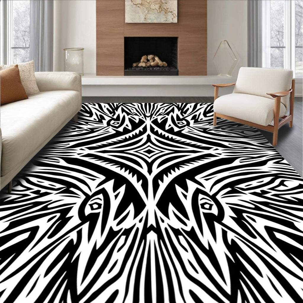 Bold Black White Animalistic Pattern Rug