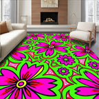 Vibrant Pink Blossom Psychedelic Pattern Rug