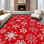 Winter Snowflake Patterned Red Design Rug