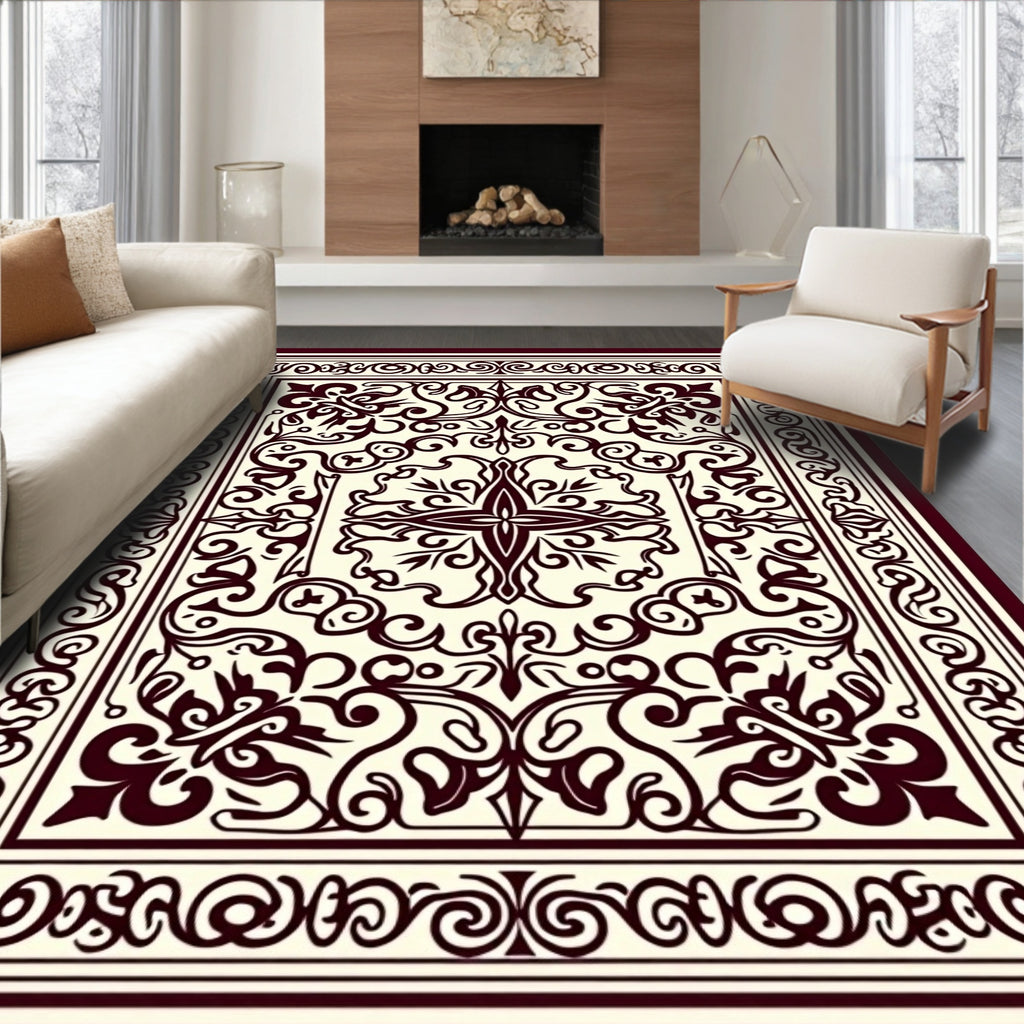 Elaborate Floral Scrollwork Pattern Rug