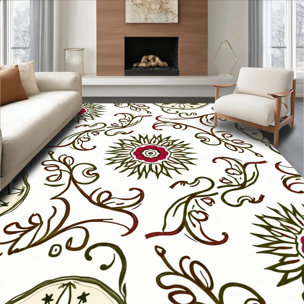 Crimson floral vine motif Rug