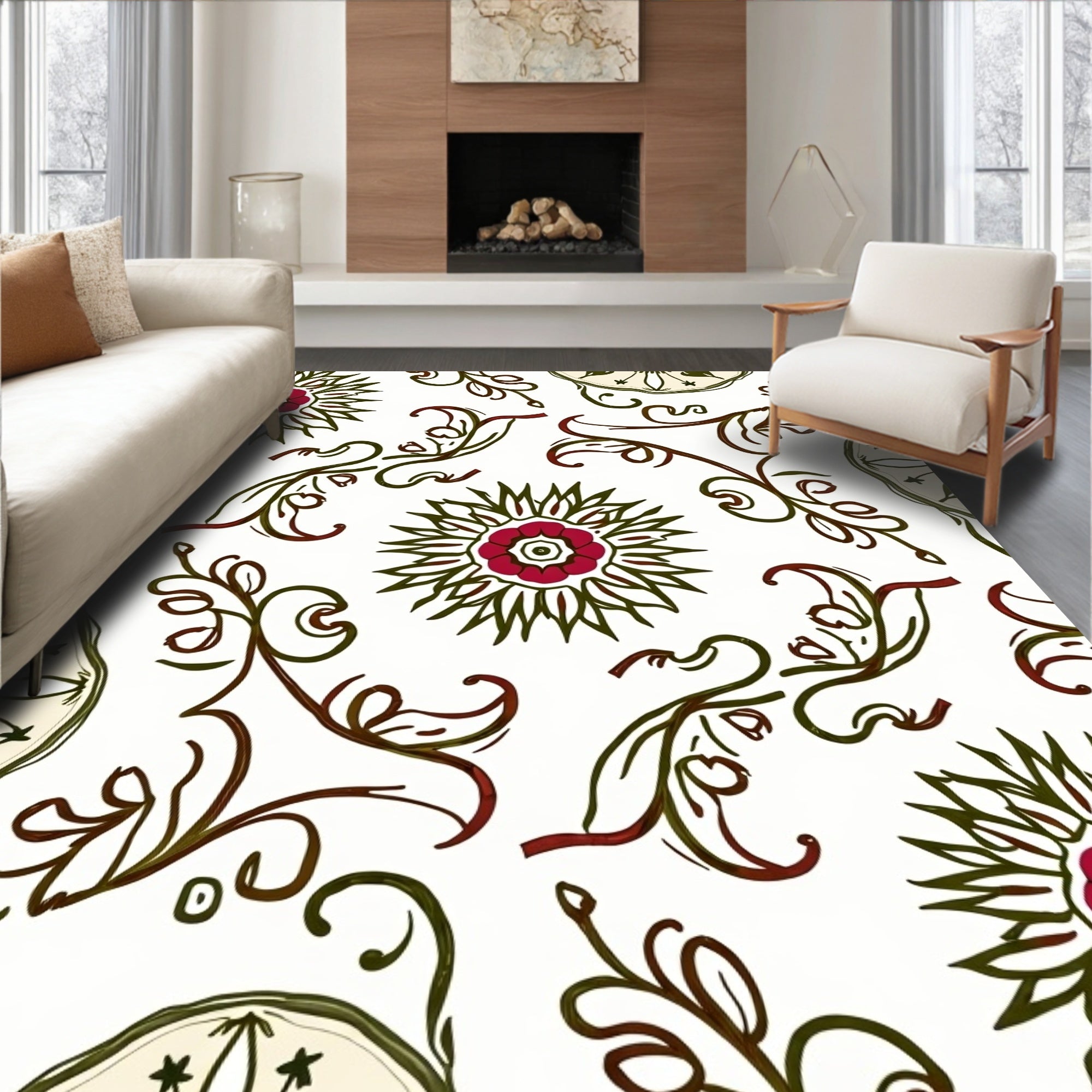 Crimson floral vine motif Rug