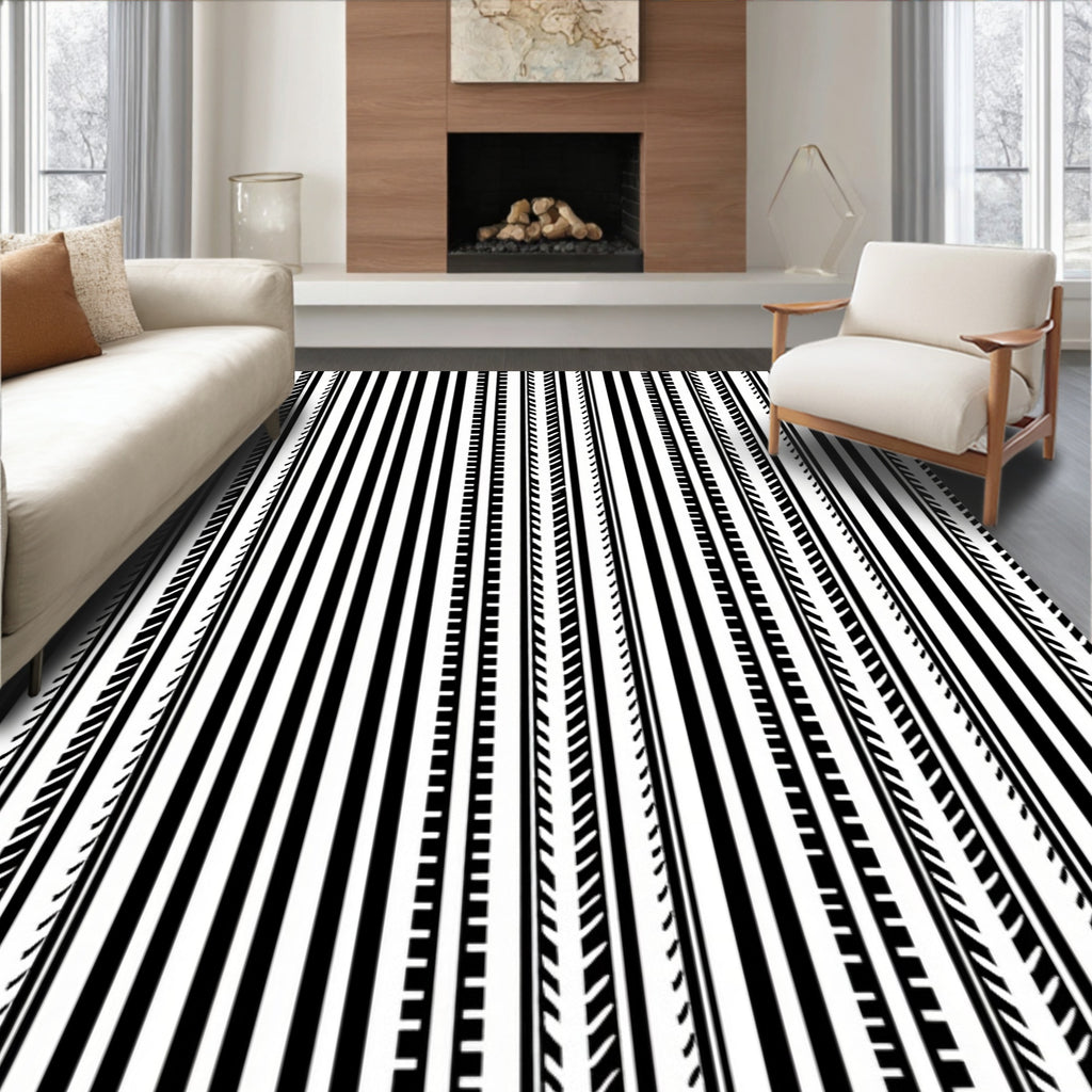 Monochromatic Striped Geometric Pattern Rug