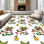 Playful Green Cats with Red Scarves Pattern Rug