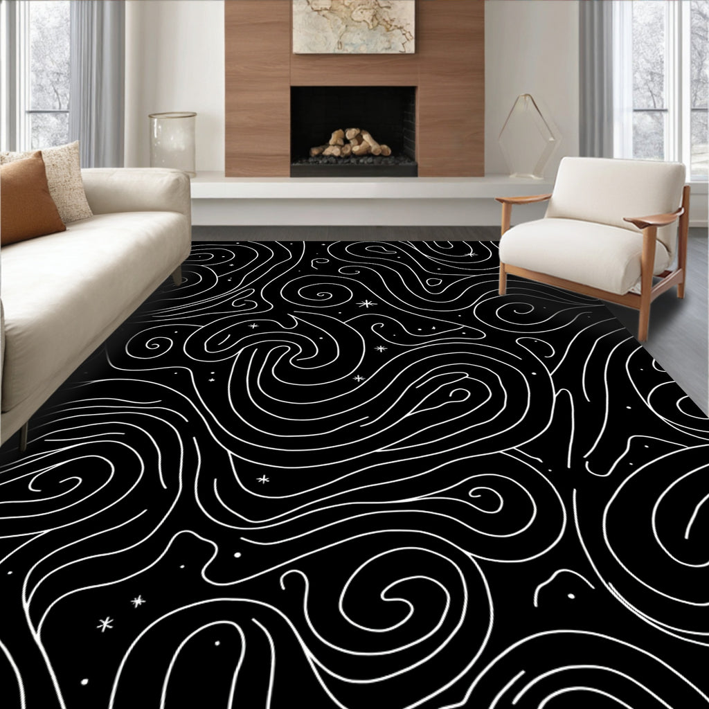 Abstract Swirl Black White Pattern Rug