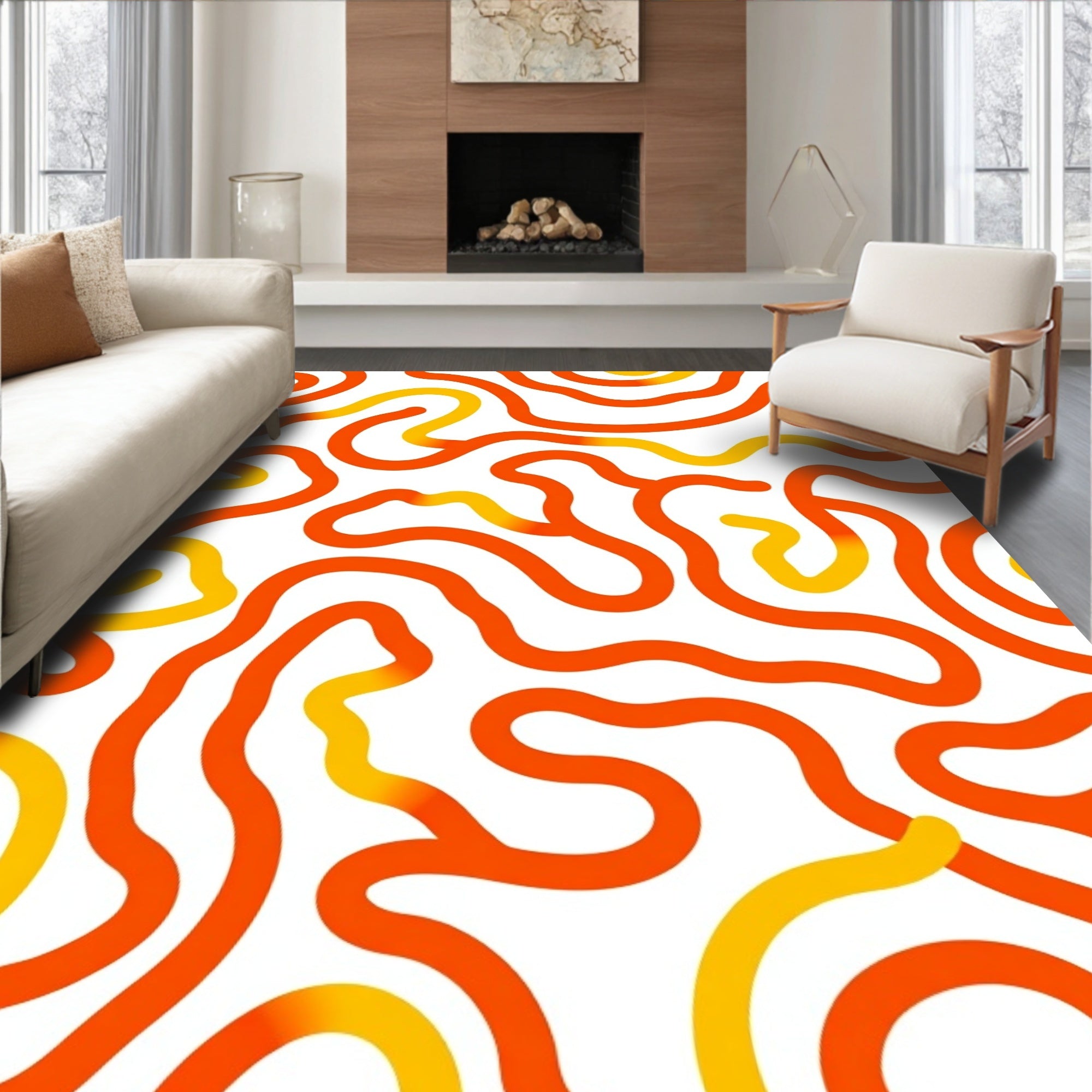 Bold Orange Yellow Wavy Lines Rug