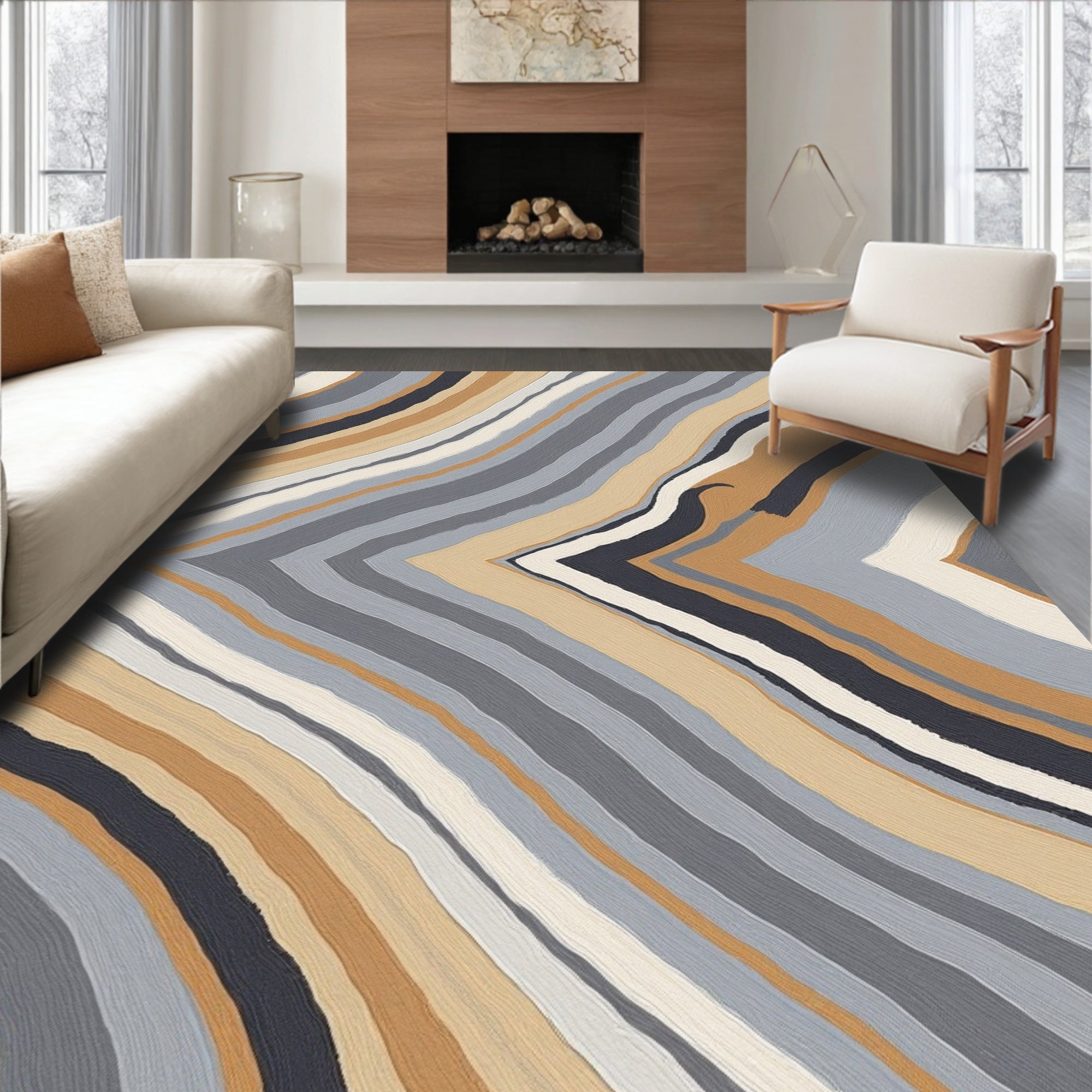 Abstract Wavy Earth Tones Rug