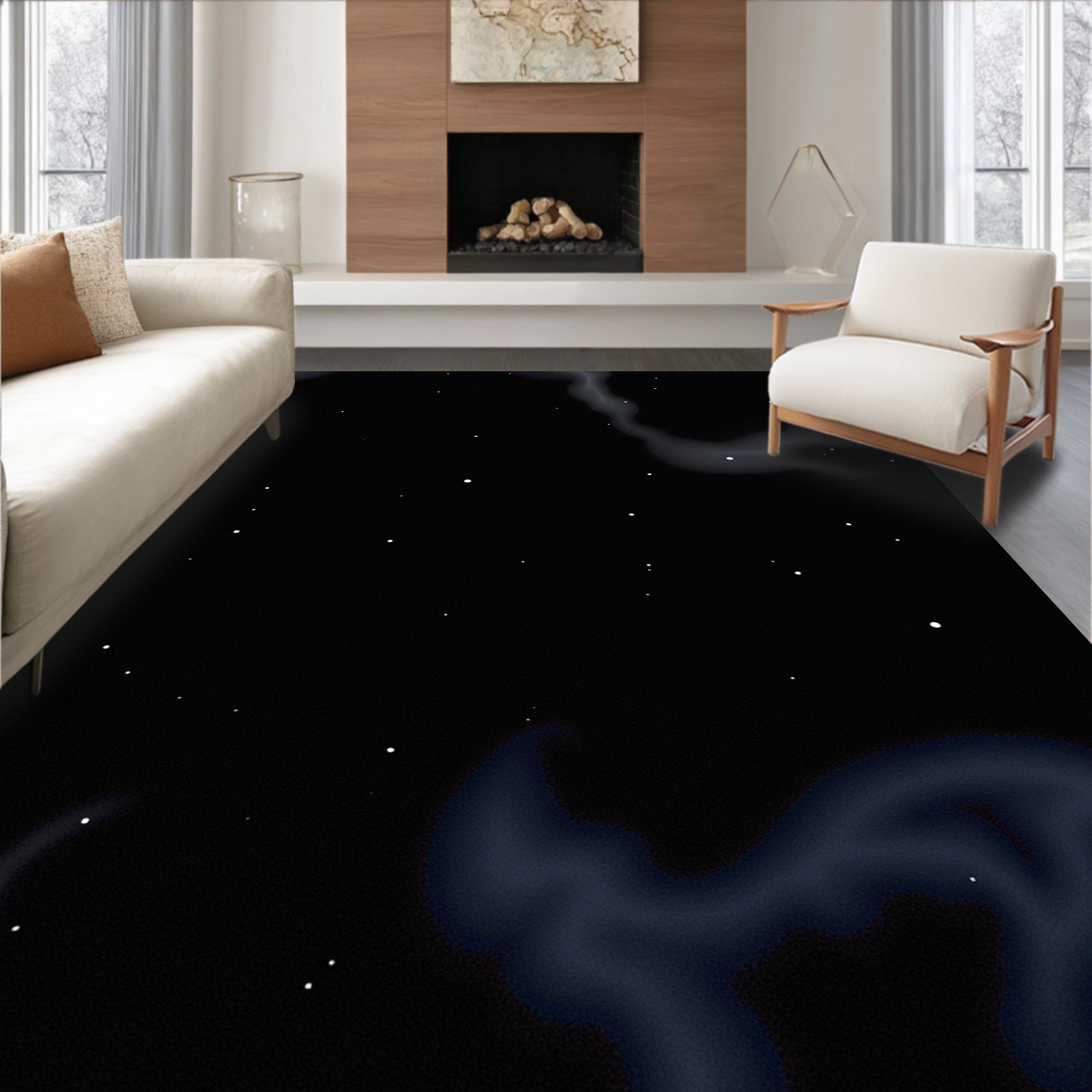 Celestial Night Sky Swirls Rug