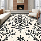 Classic Black Floral Damask Pattern Rug