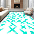 Abstract Aqua Geometric Interlocking Pattern Rug