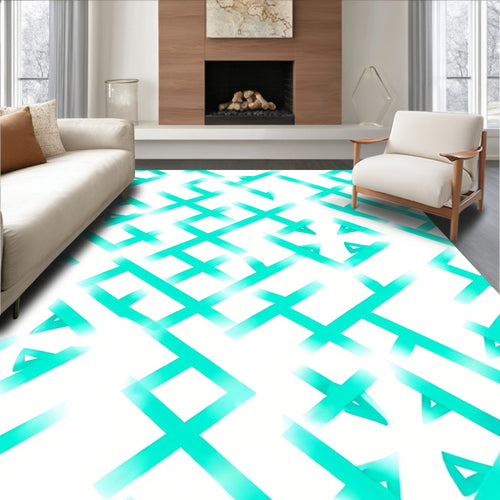 Abstract Aqua Geometric Interlocking Pattern Rug