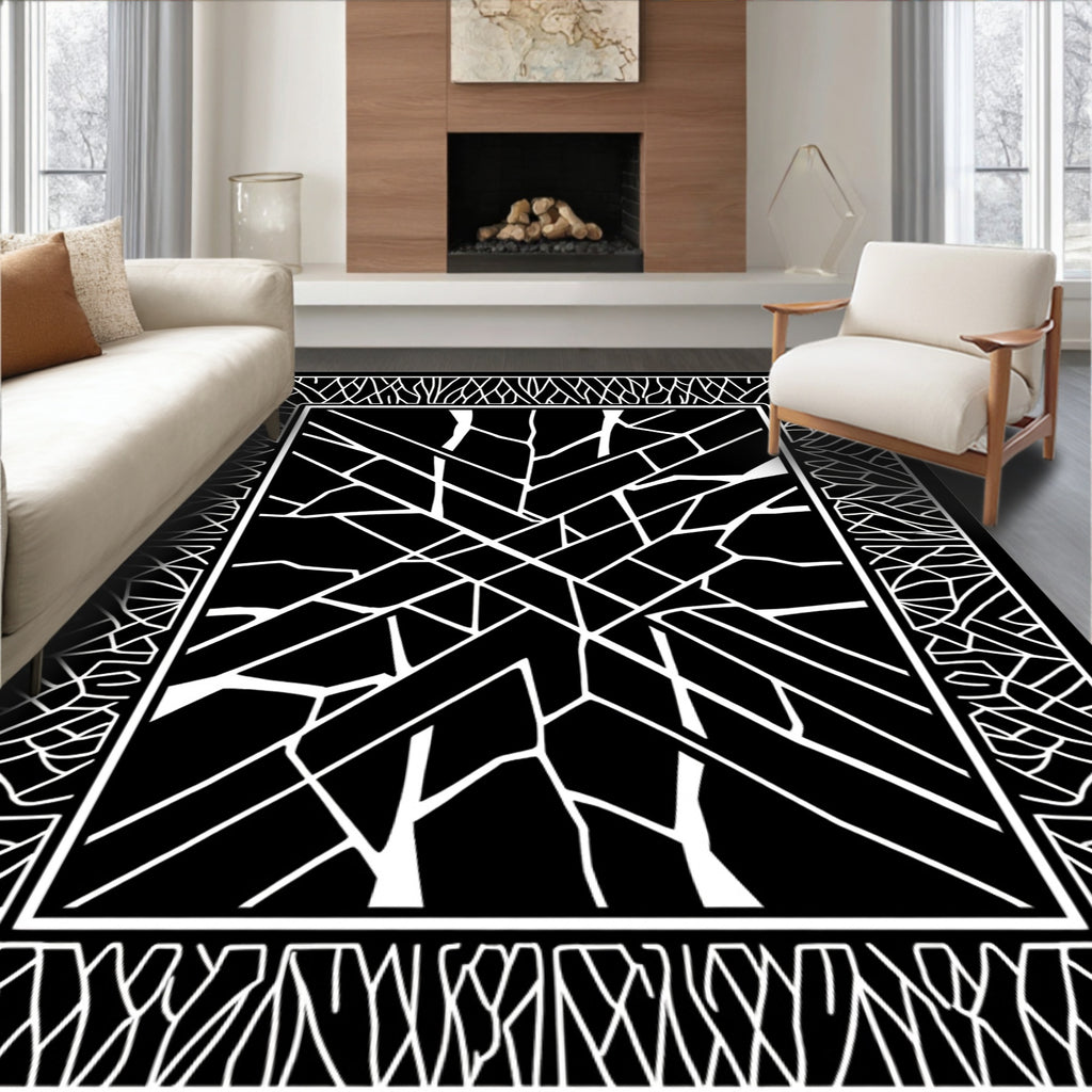 Abstract Black White Geometric Pattern Rug