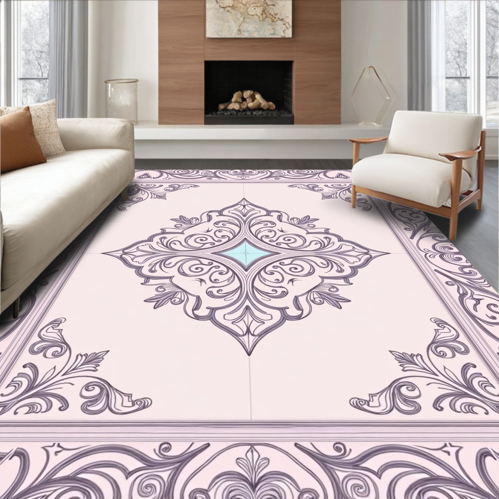 Elegant Vintage Floral Scrollwork Rug