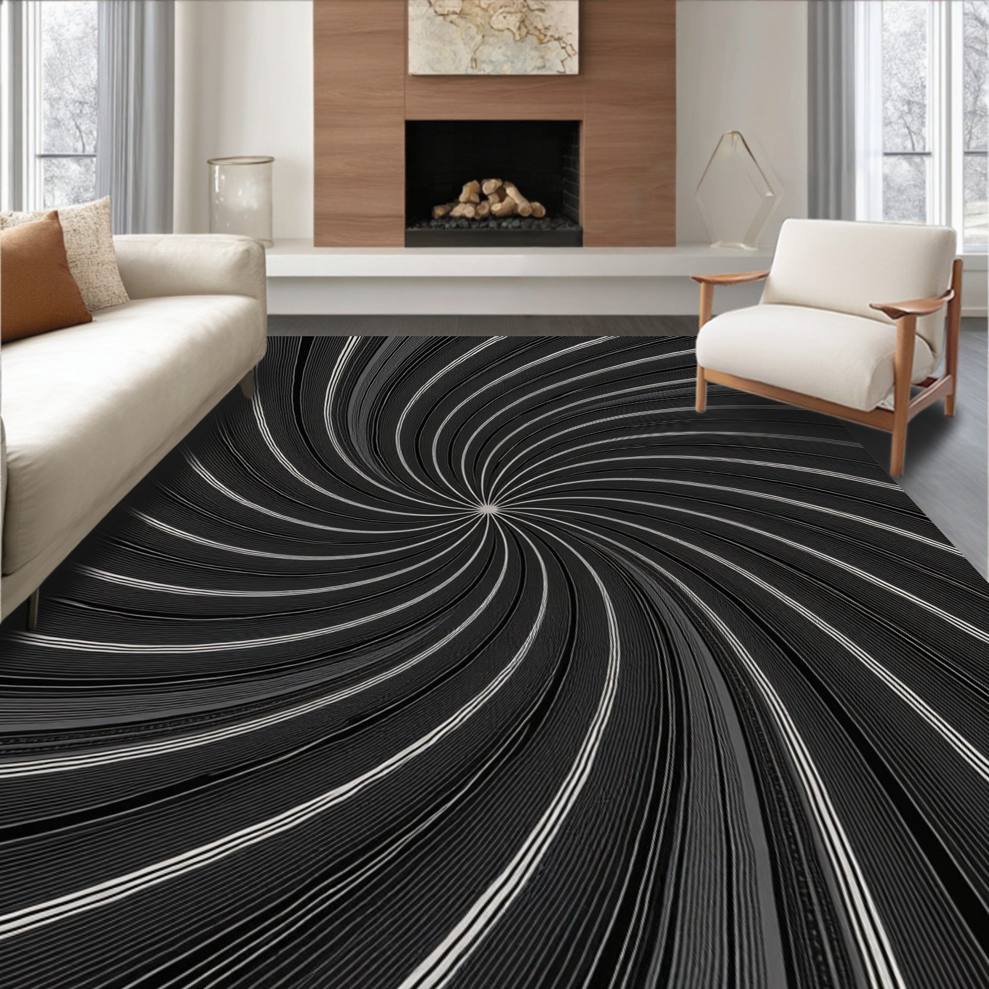 Monochromatic Swirl Stripe Pattern Rug