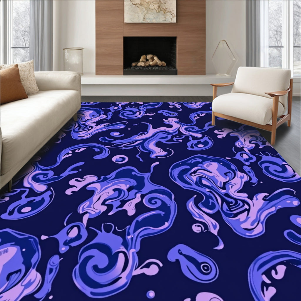 Abstract Swirl Pattern Violet Splash Rug