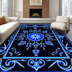 Vibrant Blue Paisley Floral Patterned Rug