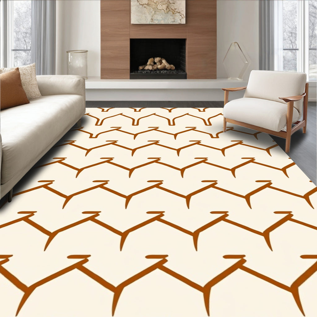 Rustic Brown Zigzag Patterned Rug
