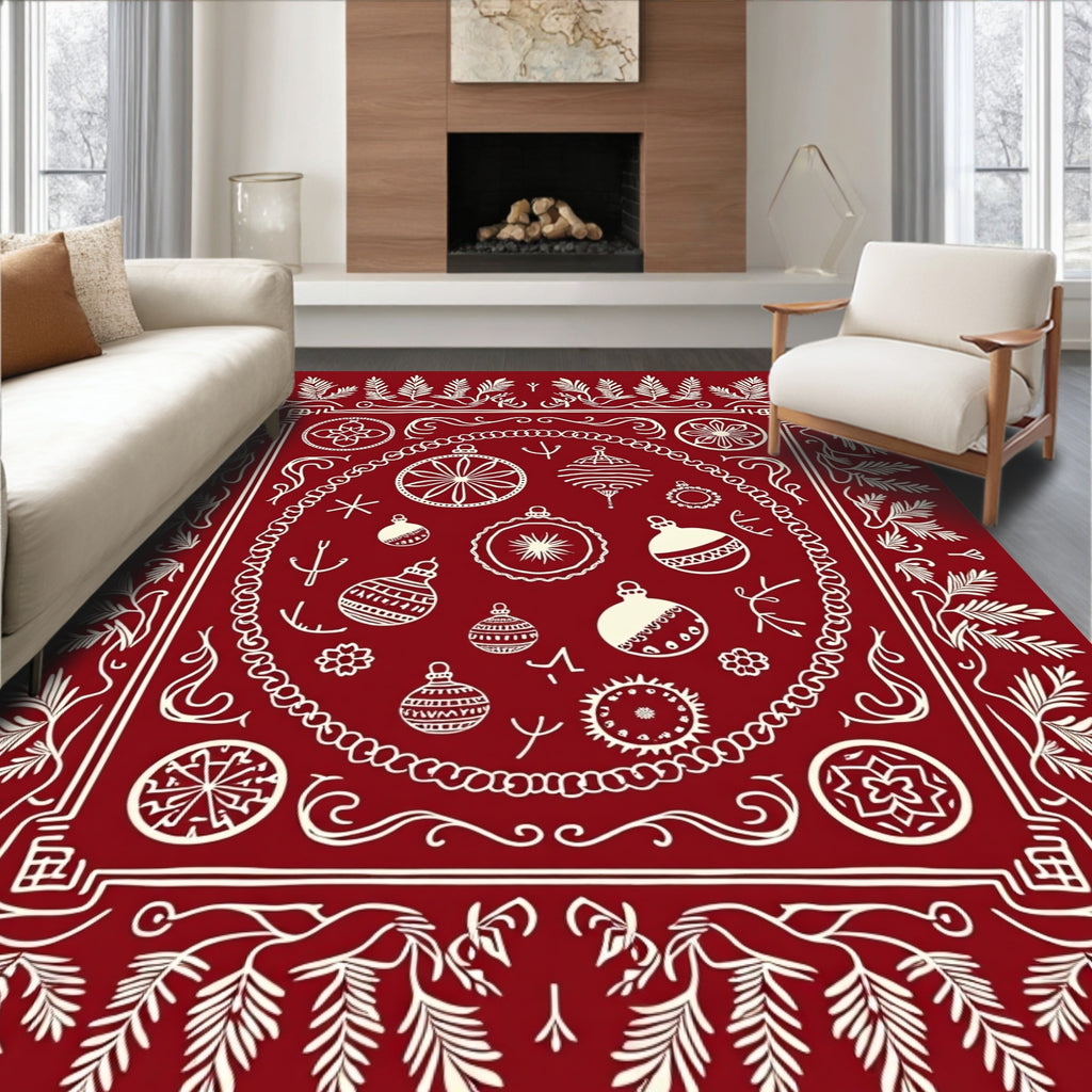 Festive Ornament Branch Pattern Rug