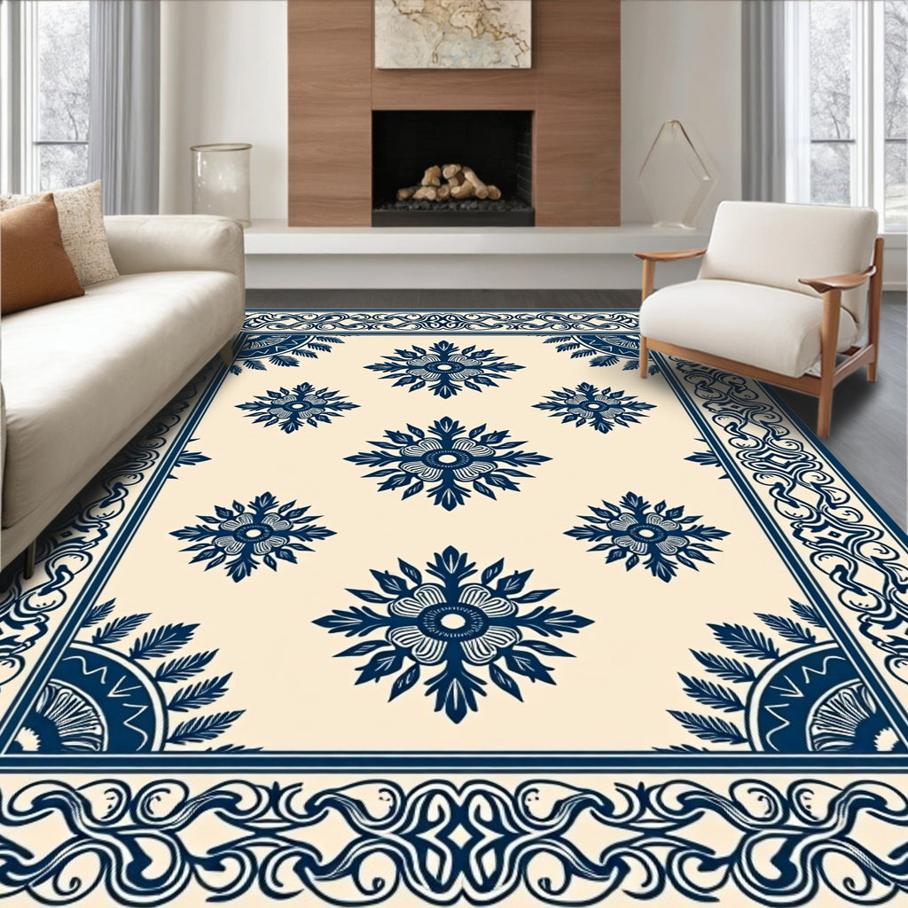 Classic Floral Scroll Border Design Rug