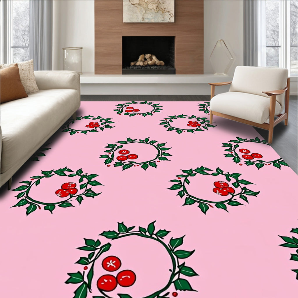 Pink Holly Berry Wreath Repeating Rug