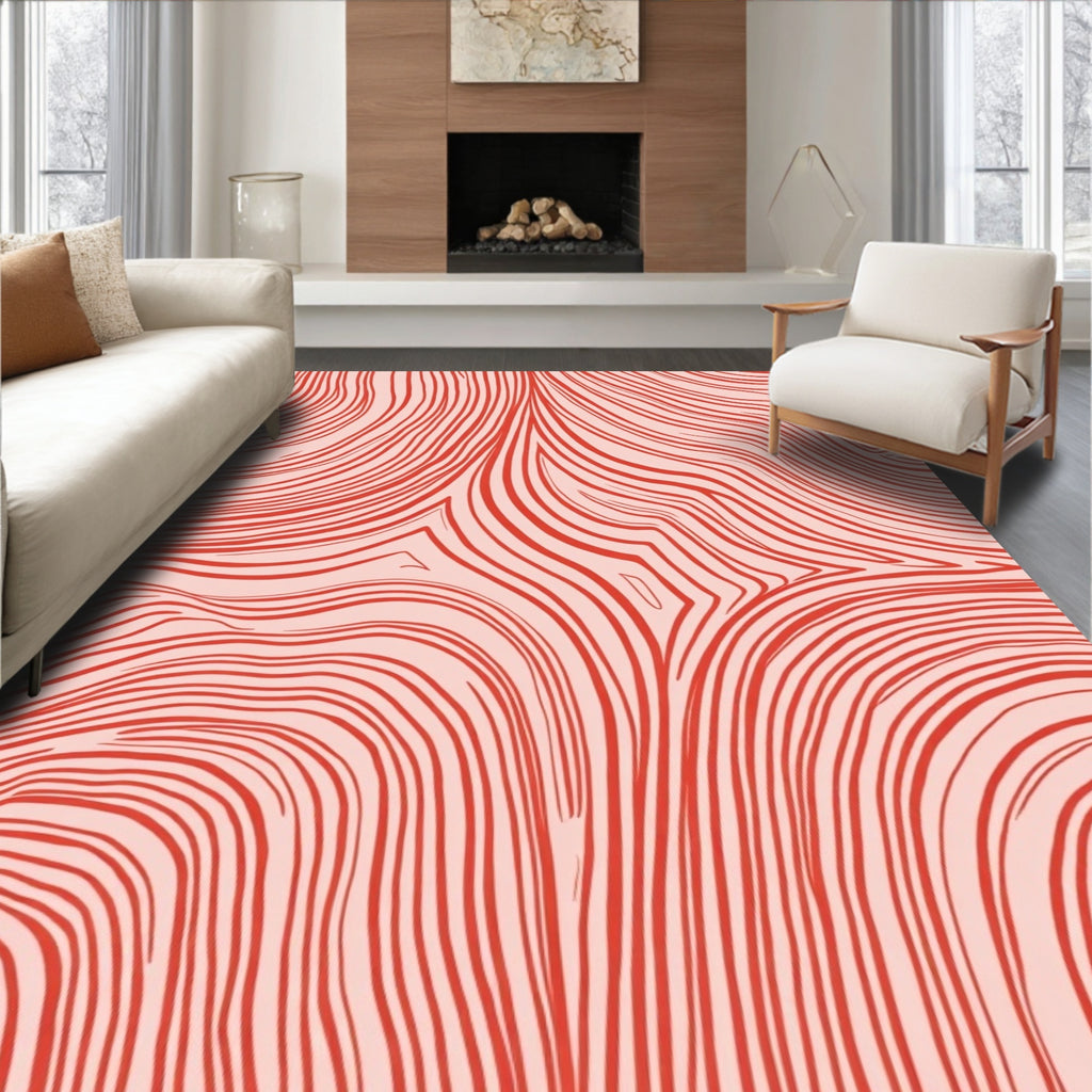 Wavy Red Striped Organic Pattern Rug
