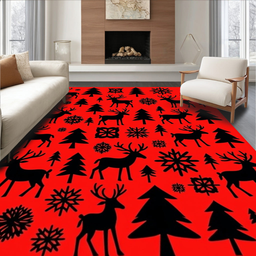Christmas Deer Trees Pattern Rug