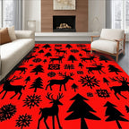Christmas Deer Trees Pattern Rug