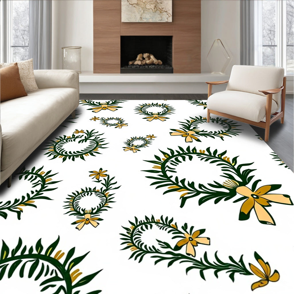 Green Leafy Wreath Flower Pattern Rug