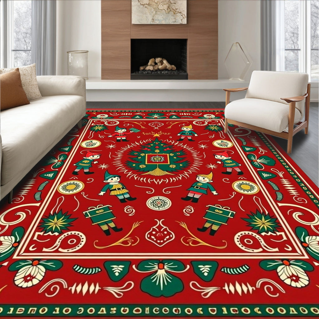 Whimsical Elf Christmas Tree Pattern Rug