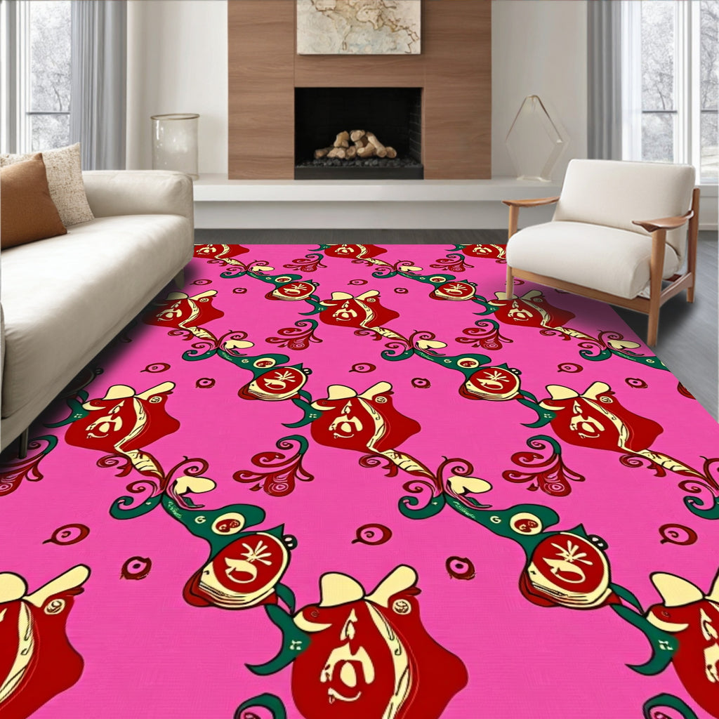 Playful Red And Green Abstract Pattern Rug