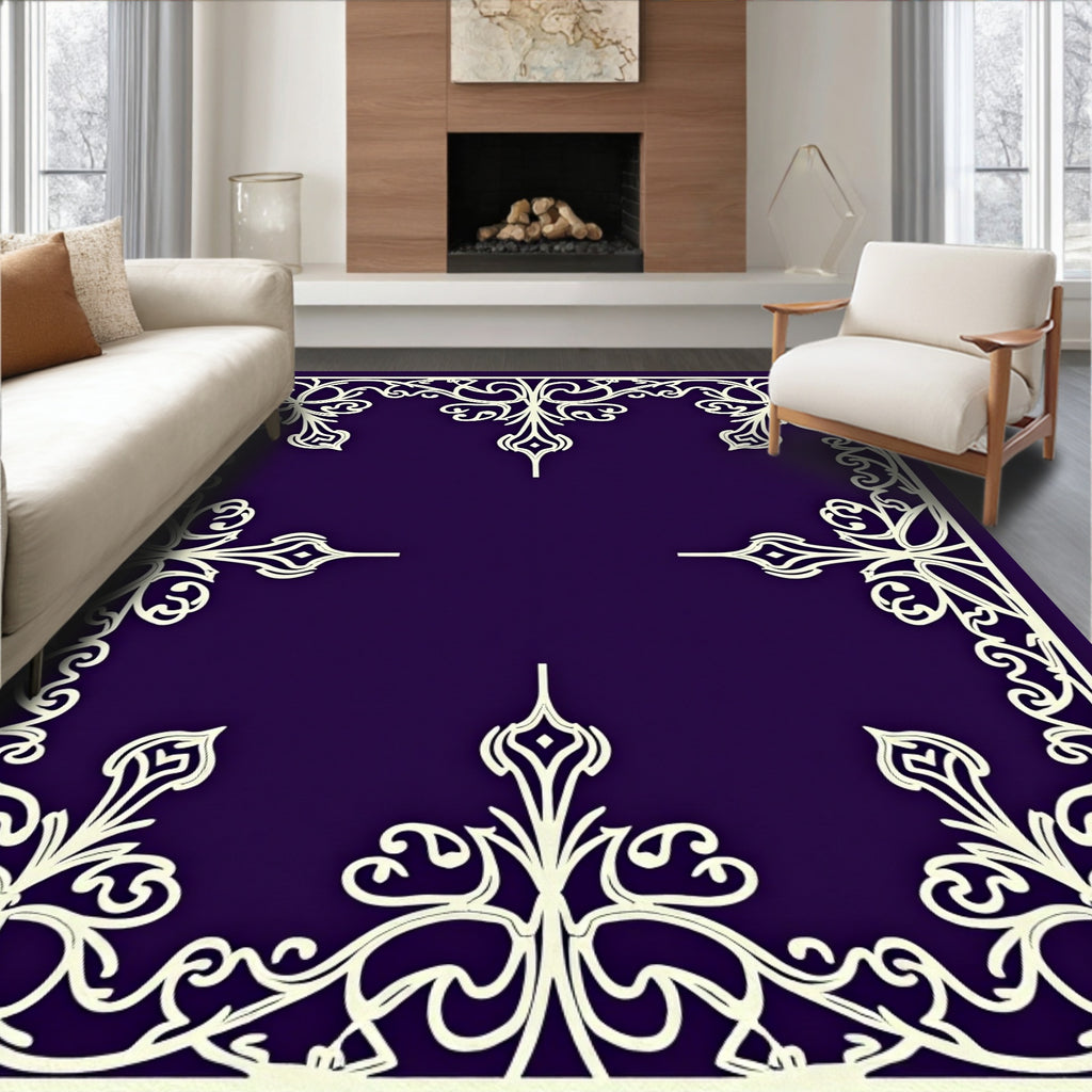Elegant Ivory Flourish Frame Design Rug
