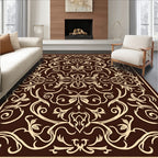 Rich Brown Floral Scroll Pattern Rug