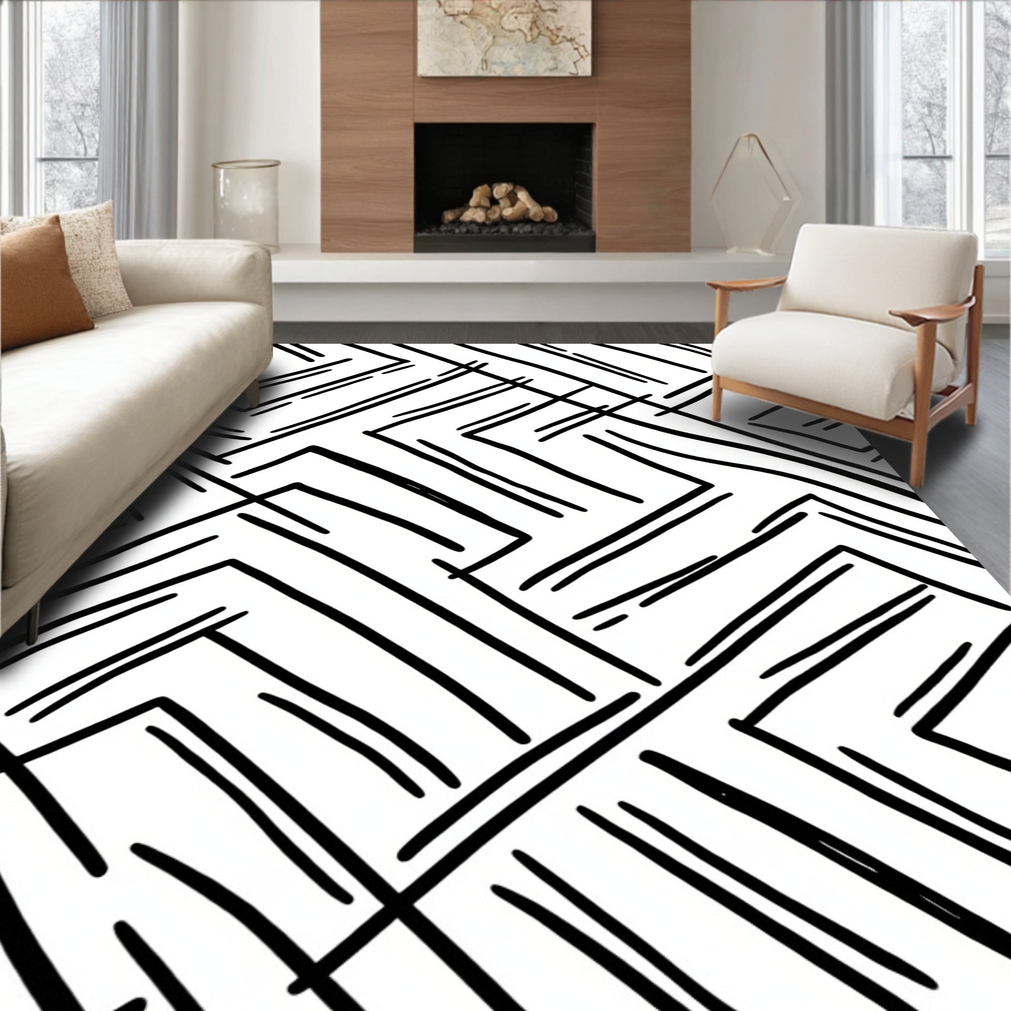 Abstract Line Art Geometric Pattern Rug