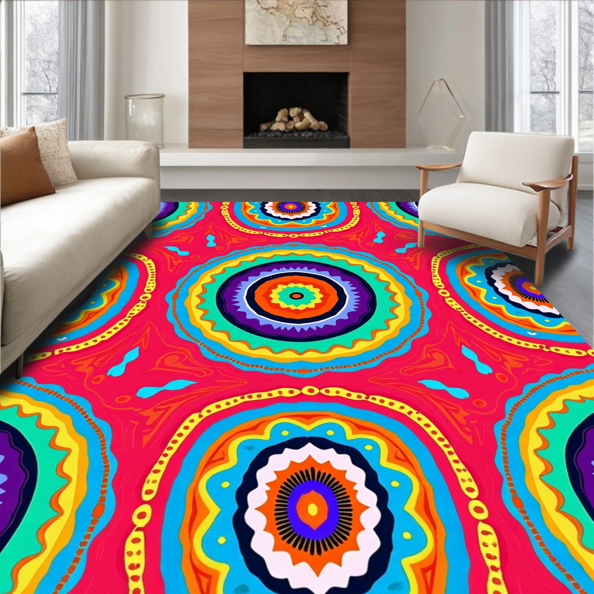 Colorful Mandala Inspired Circular Pattern Rug
