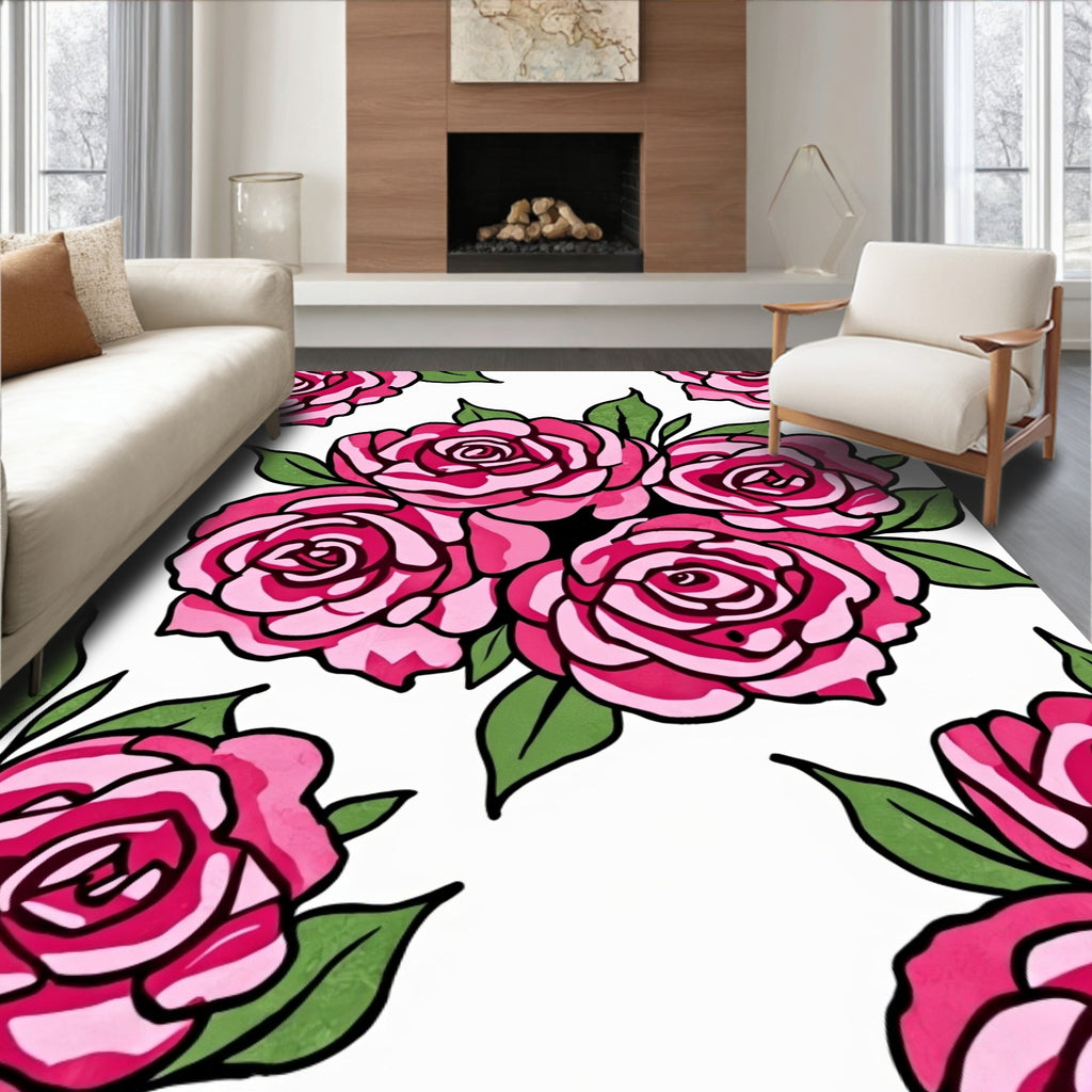 Fuchsia Rose Garden Pattern Rug