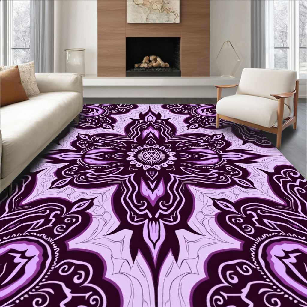 Deep Plum And Violet Mandala Style Rug