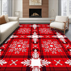 Red White Snowflake Plaid Pattern Rug