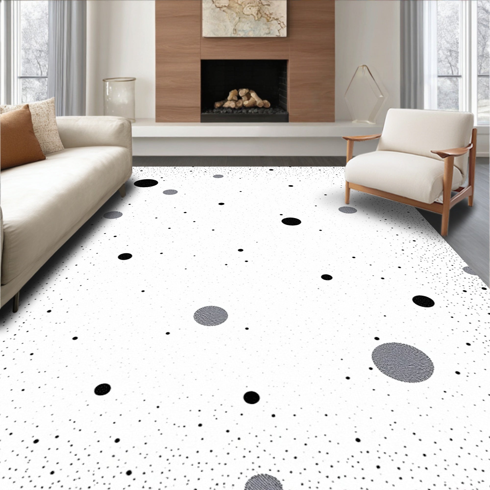 Abstract Black White Dot Pattern Rug