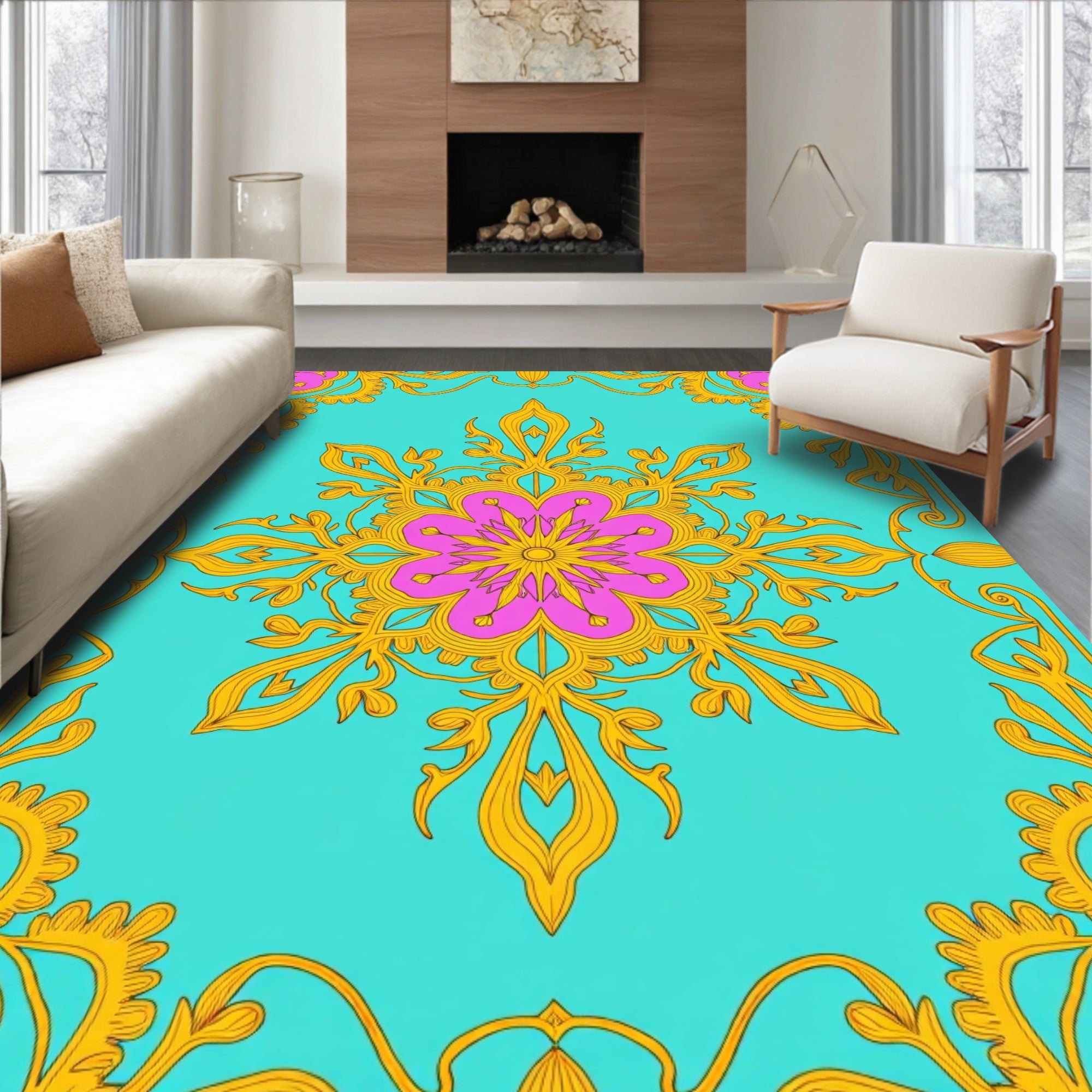 Ornate Flower Swirl Design Rug
