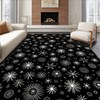 Drawn Starburst Pattern Black White Rug