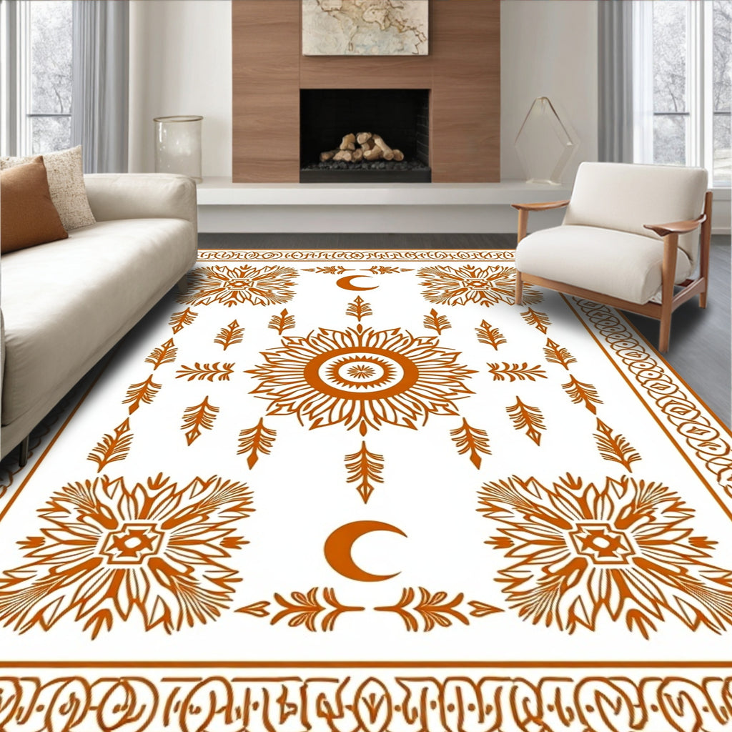 Celestial Sun Moon Floral Pattern Rug