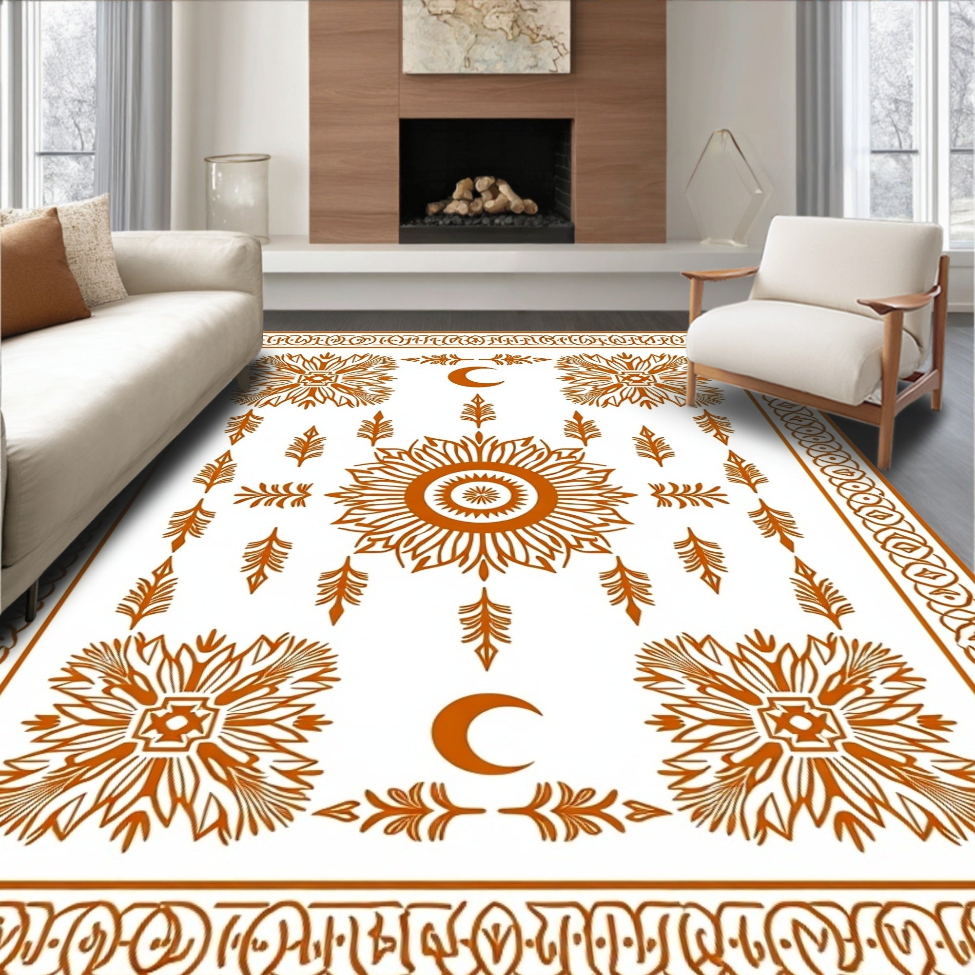 Celestial Sun Moon Floral Pattern Rug