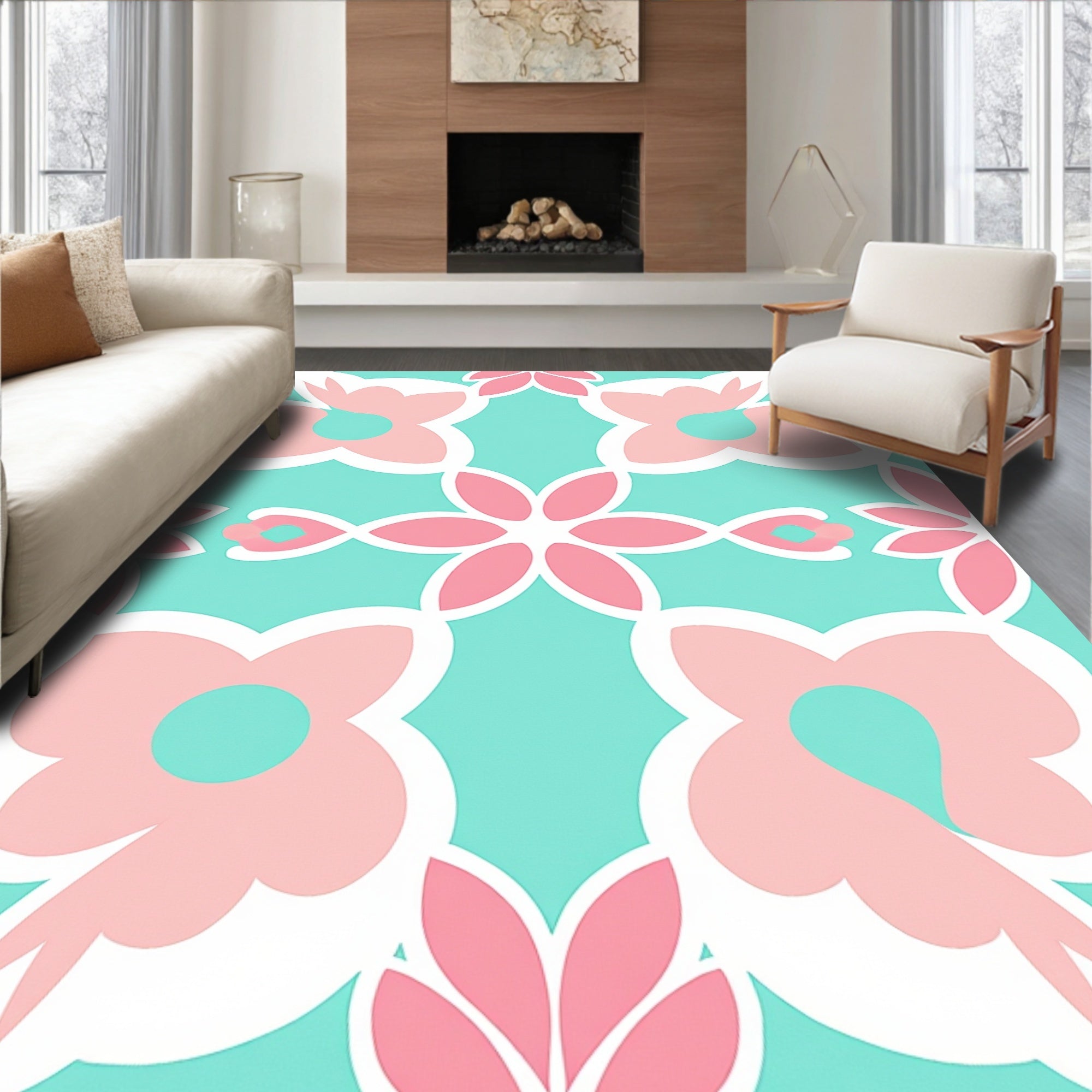Pastel Floral Lattice Pattern Rug